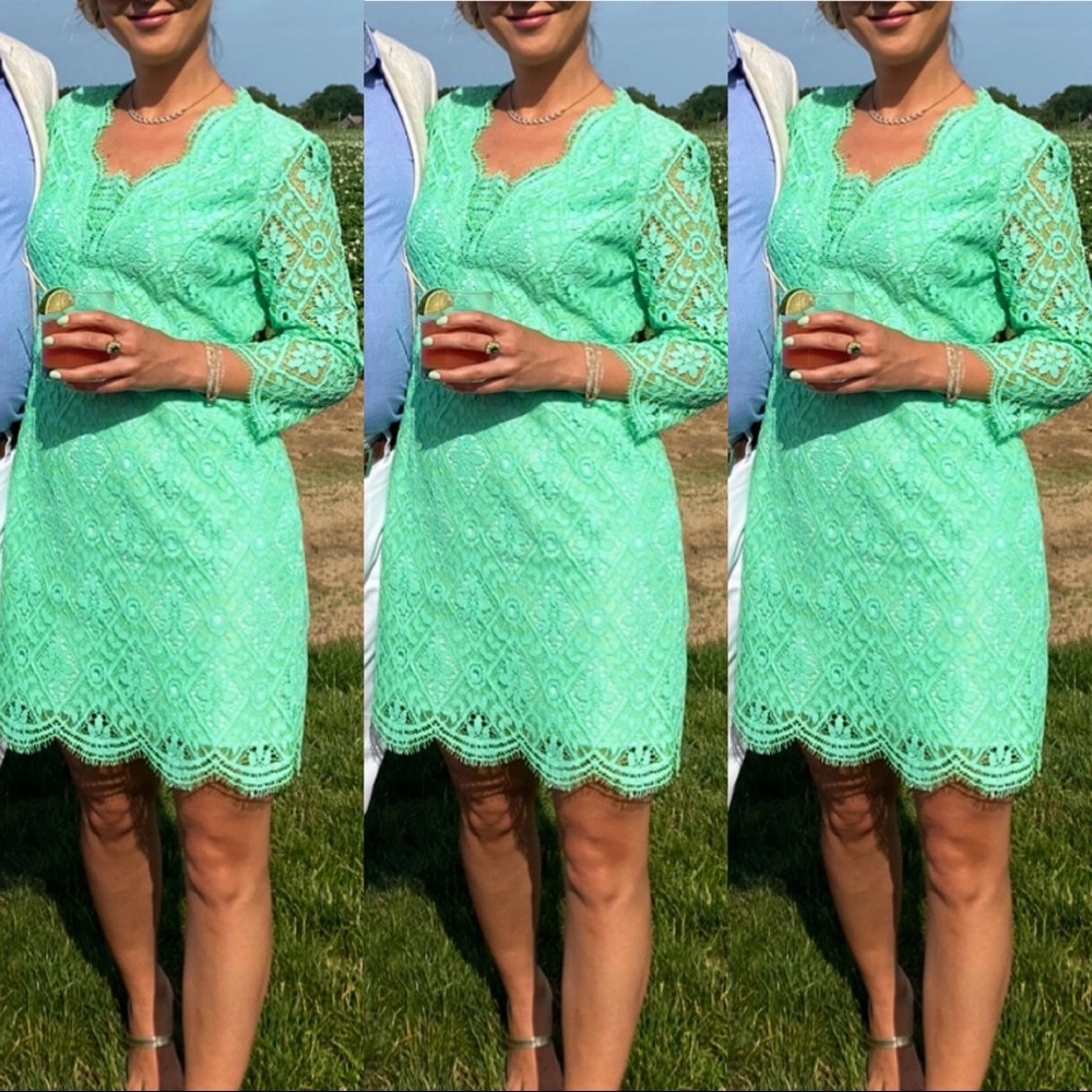 ✅ LILLY PULITZER LIME GREEN MINT LACE CROCHET LONG SLEEVE DRESS!